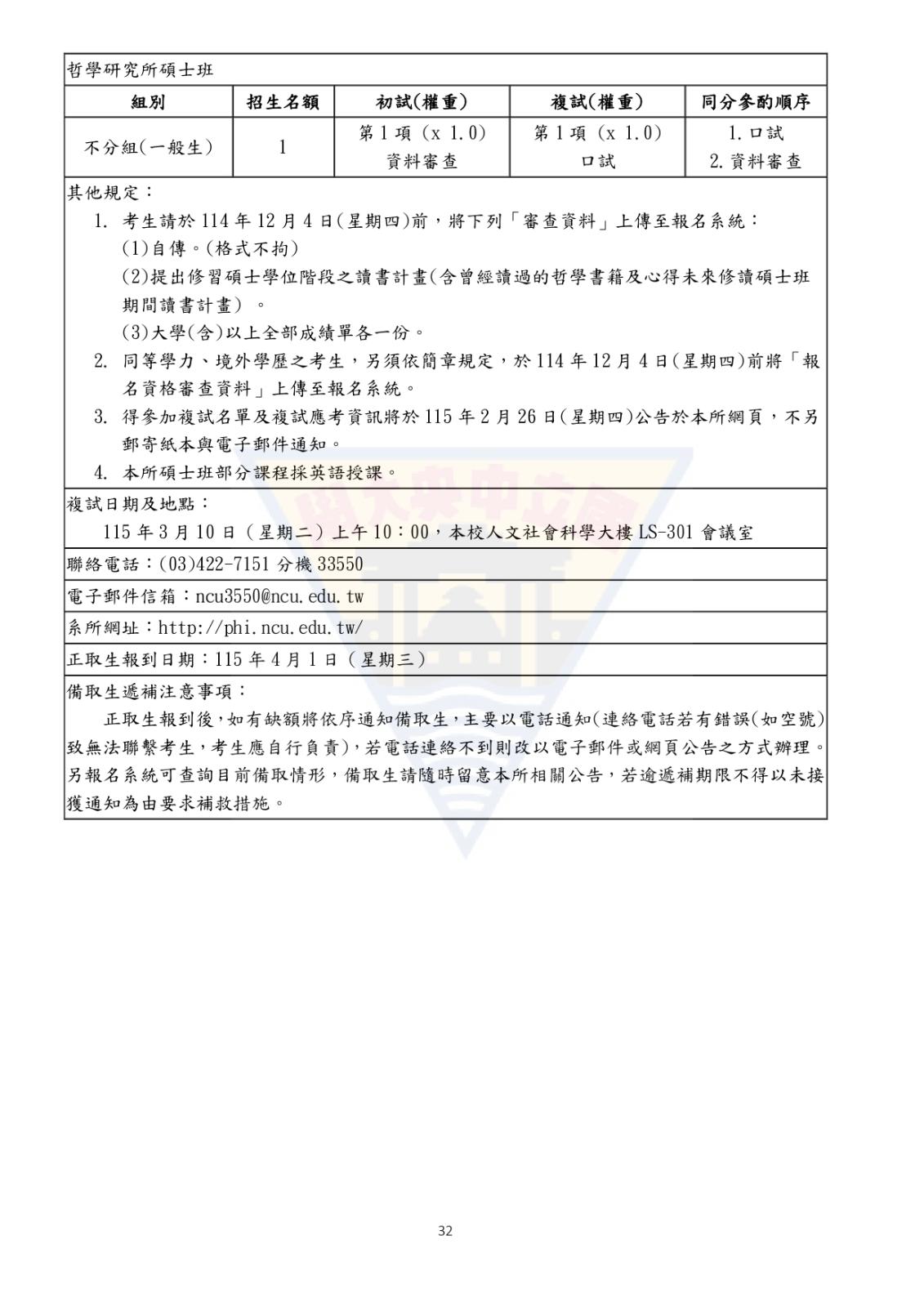 〔招生公告〕115學年度碩士班考試入學招生簡章